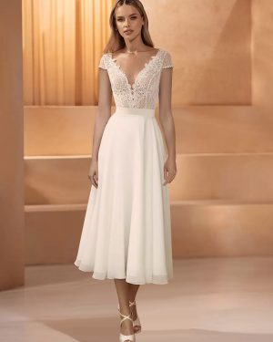 Short Wedding Dresses Jewel Neck Short Sleeves Short Tea-Length Bridal Dresses