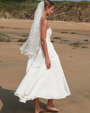 Short Wedding Dresses Strapless Sleeveless A-Line Tea-Length Bridal Dresses
