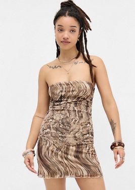 Silence + Noise Alix Mesh Bandeau Mini Dress - Brown 2XS at Urban Outfitters