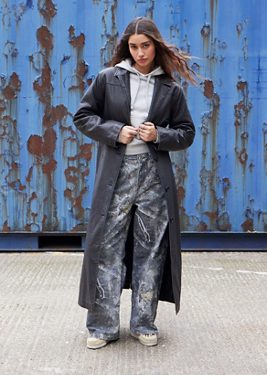 Silence + Noise Faux Leather Trench Coat Jacket - Black XL at Urban Outfitters