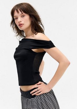 Silence + Noise Fia Mesh Top - Black XS at Urban Outfitters