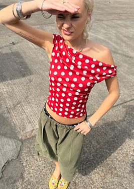 Silence + Noise Fia Spot Mesh Top - Red XS at Urban Outfitters