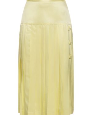 Silk Satin Pleated Midi Skirt