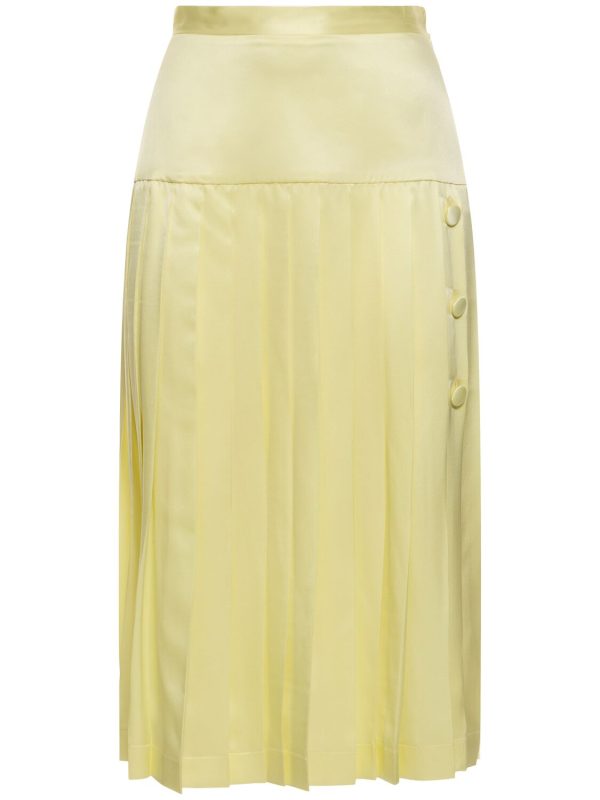 Silk Satin Pleated Midi Skirt