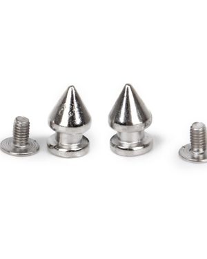 (Silver, 100pcs) Trimming Shop 5mm x 8mm Brass Punk Style Spike Rivet Studs with Press Tool for Clothing, Jackets, Jeans, Bags, Leather Craft