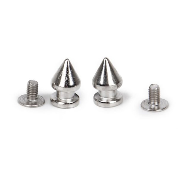 (Silver, 100pcs) Trimming Shop 5mm x 8mm Brass Punk Style Spike Rivet Studs with Press Tool for Clothing, Jackets, Jeans, Bags, Leather Craft