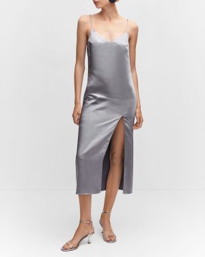 Silver Side Split Satin Dress