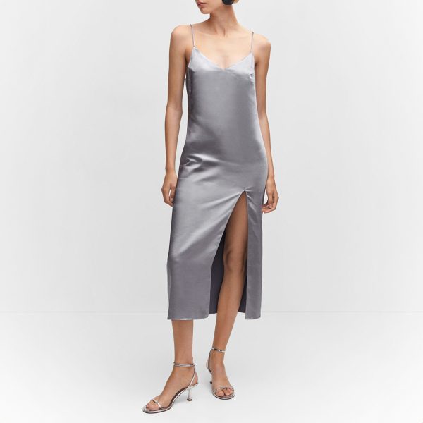 Silver Side Split Satin Dress
