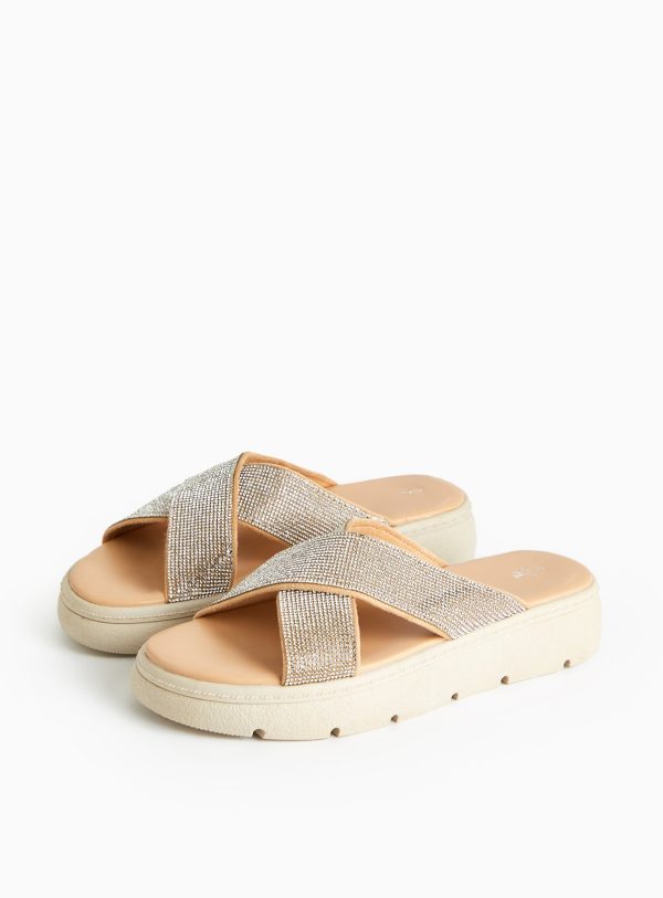 Silver Sparkle Cross Strap Wedge Sandals