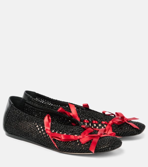 Simone Rocha Bow-detail crochet ballet flats