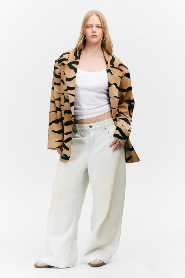 Single-Breasted Oversized Tiger Printed Blazer