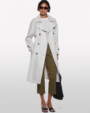 Sisley - Beige Double-breasted Trench Coat, Woman, Beige, Size: 48