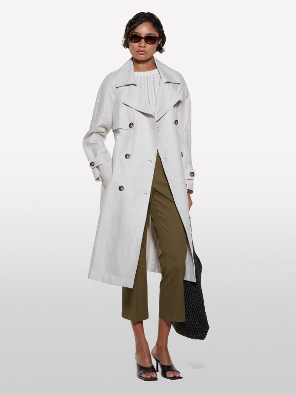 Sisley - Beige Double-breasted Trench Coat, Woman, Beige, Size: 48