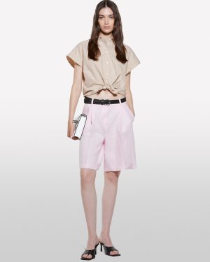 Sisley - Beige Oversized Fit Striped Shirt, Woman, Beige, Size: S