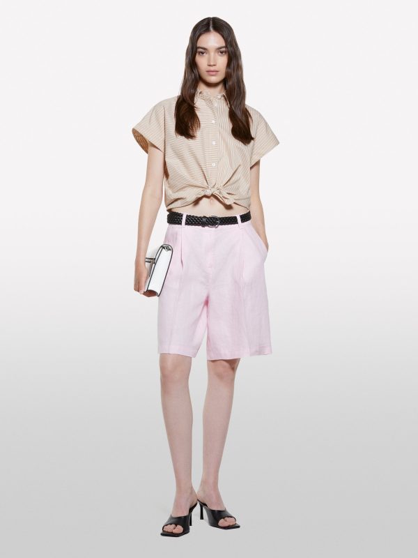Sisley - Beige Oversized Fit Striped Shirt, Woman, Beige, Size: S