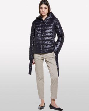 Sisley - Black Padded Jacket With Sash, Woman, Black, Size: 48