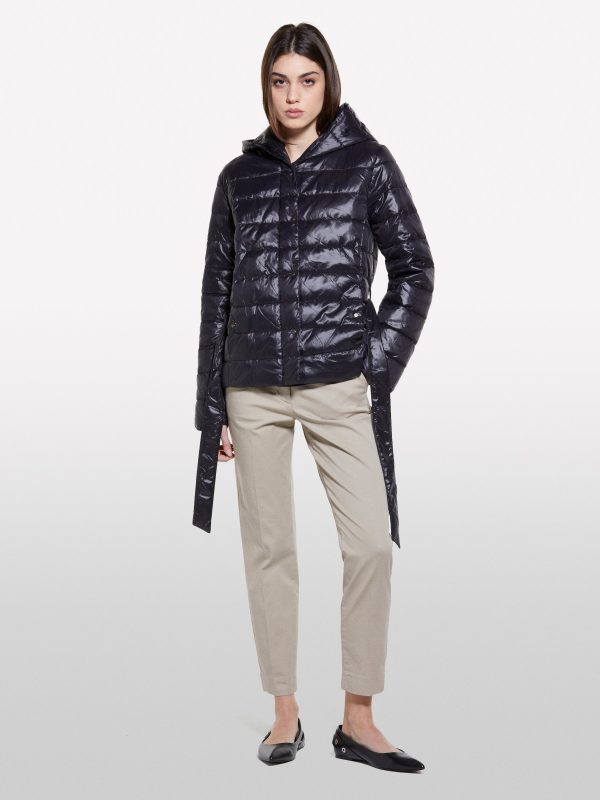 Sisley - Black Padded Jacket With Sash, Woman, Black, Size: 48