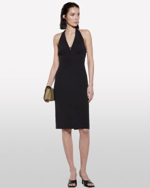 Sisley - Black Sheath Dress With Halter Neckline, Woman, Black, Size: 48