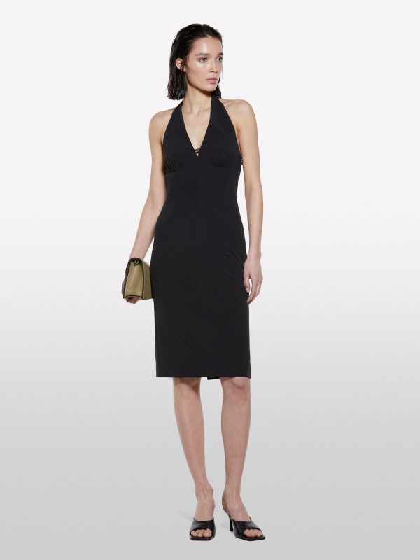 Sisley - Black Sheath Dress With Halter Neckline, Woman, Black, Size: 48