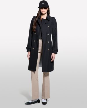 Sisley - Black Slim Fit Trench Coat, Woman, Black, Size: 48