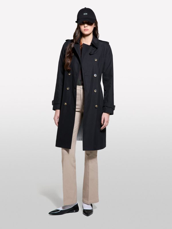 Sisley - Black Slim Fit Trench Coat, Woman, Black, Size: 48