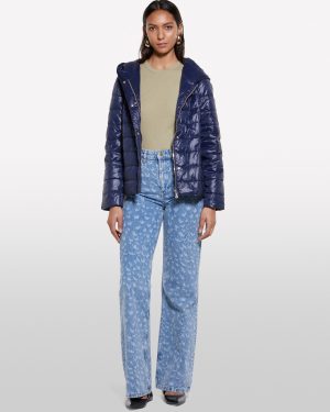 Sisley - Blue Padded Jacket With Sash, Woman, Dark Blue, Size: 48