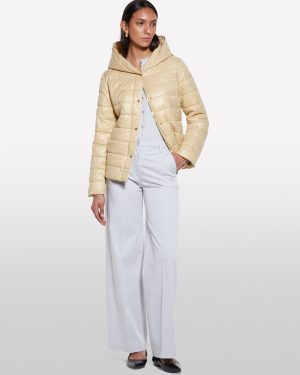 Sisley - Camel Padded Jacket With Sash, Woman, Beige, Size: 48