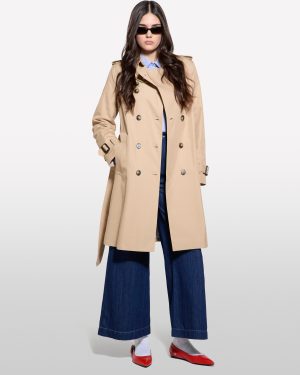 Sisley - Camel Slim Fit Trench Coat, Woman, Beige, Size: 48