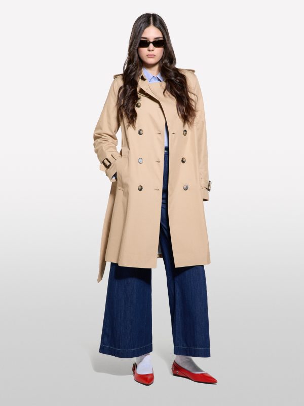 Sisley - Camel Slim Fit Trench Coat, Woman, Beige, Size: 48