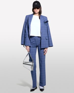 Sisley - Check Blazer With Brooch, Woman, Blue, Size: 48