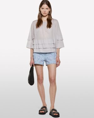 Sisley - Gray Blouse With Frills, Woman, Light Gray, Size: XS