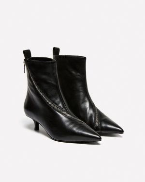 Sisley - Leather Ankle Boots With Zip, Woman, Black, Size: 41