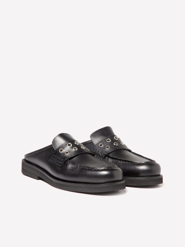 Sisley - Leather Mules With Eyelets, Woman, Black, Size: 41