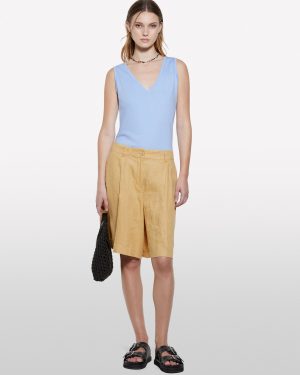 Sisley - Light Blue V-neck Tank Top, Woman, Light Blue, Size: XS
