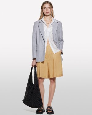 Sisley - Light Gray Blazer In Linen Blend, Woman, Light Gray, Size: 48
