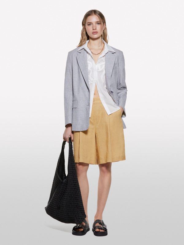 Sisley - Light Gray Blazer In Linen Blend, Woman, Light Gray, Size: 48