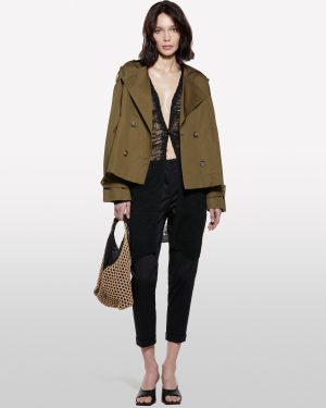 Sisley - Military Green Short Trench Coat, Woman, Military Green, Size: XS