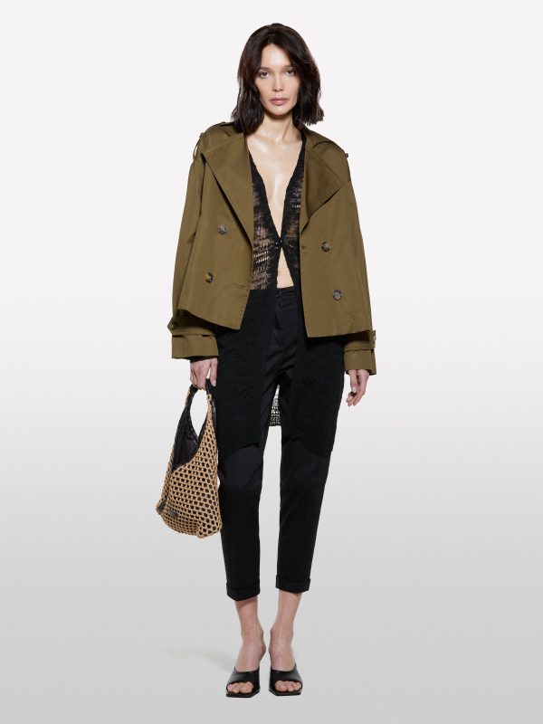 Sisley - Military Green Short Trench Coat, Woman, Military Green, Size: XS