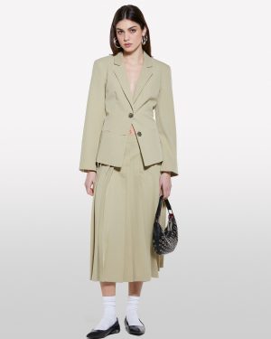 Sisley - Military Green Slim Fit Blazer, Woman, Military Green, Size: 48