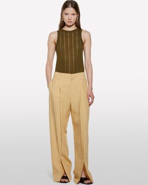 Sisley - Military Green Slim Fit Tank Top With Ribbed Knit., Woman, Military Green, Size: XS