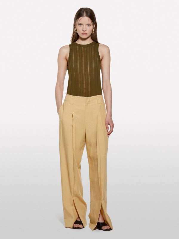 Sisley - Military Green Slim Fit Tank Top With Ribbed Knit., Woman, Military Green, Size: XS