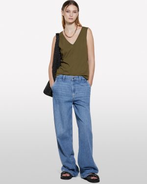 Sisley - Military Green Tank Top With V-neck, Woman, Military Green, Size: XS