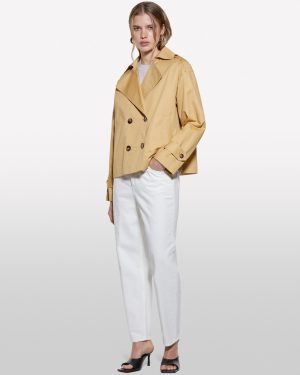 Sisley - Mustard Short Trench Coat, Woman, Mustard, Size: XS