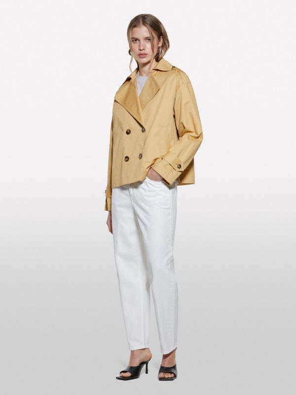 Sisley - Mustard Short Trench Coat, Woman, Mustard, Size: XS