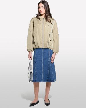 Sisley - Oversized Bomber Jacket With Studs, Woman, Light Green, Size: XS