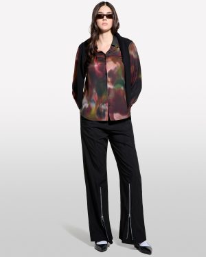 Sisley - Printed Satin Shirt, Woman, Multi-color, Size: XS