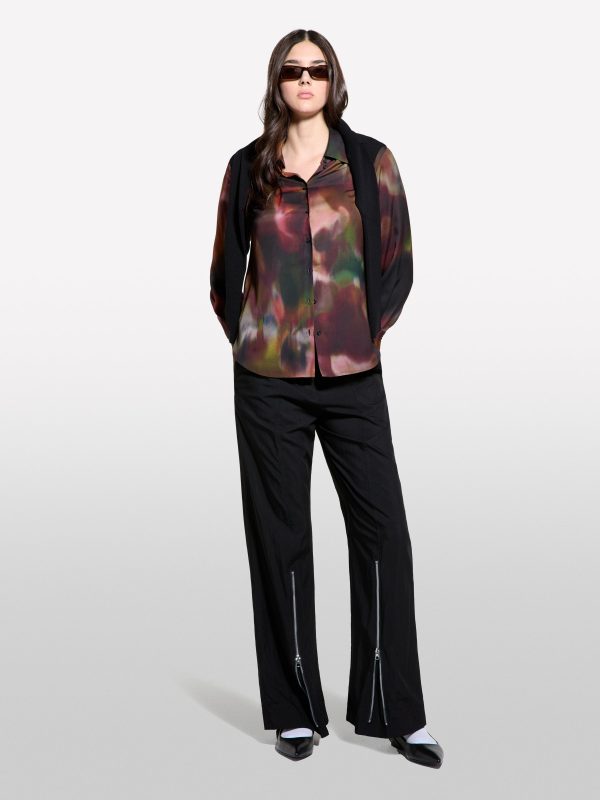 Sisley - Printed Satin Shirt, Woman, Multi-color, Size: XS