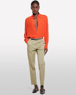 Sisley - Red Oversized Fit Shirt, Woman, Orange, Size: XS