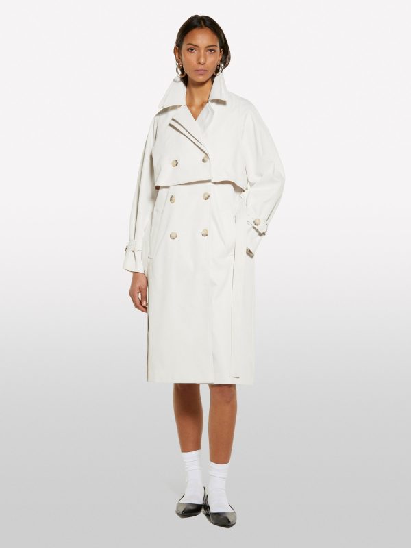 Sisley - Satin Trench Coat, Woman, Creamy White, Size: XS