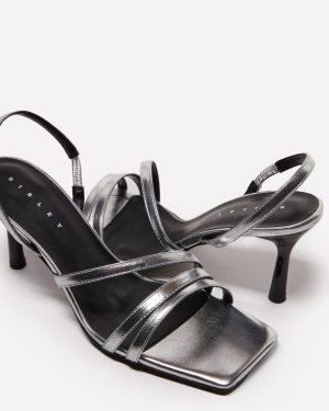 Sisley - Silver 100% Leather Sandals, Woman, Silver, Size: 41